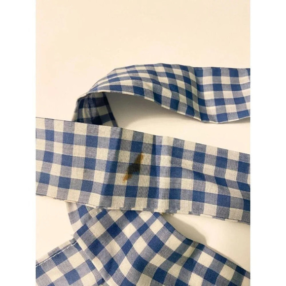 Vintage Blue and White Checkered Half Apron One Pocket 19  Inch Long Tie Back - Picture 6 of 11